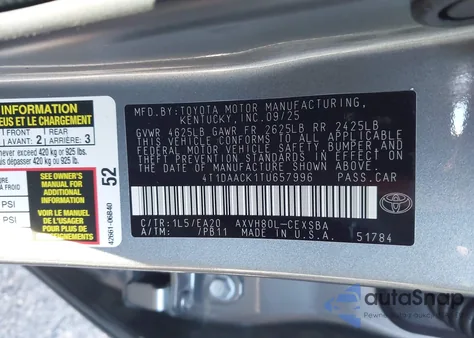 2026 Toyota Camry Se from USA, damaged, VIN 4T1DAACK1TU657996